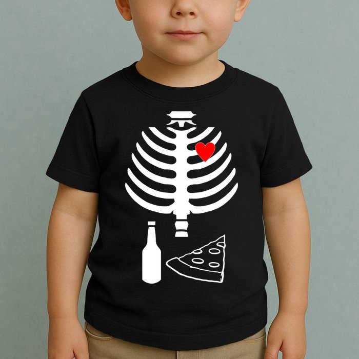Skeleton Pizza Beer Rib cage Toddler T-Shirt