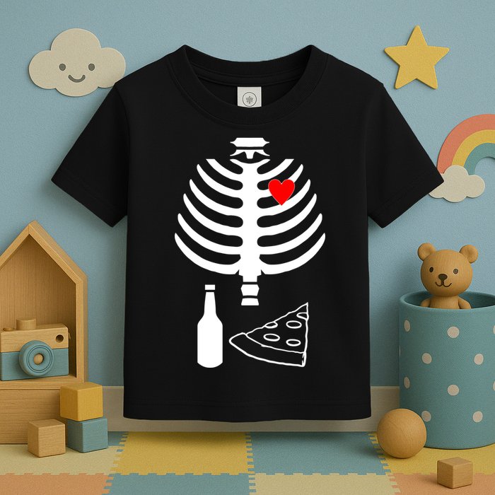 Skeleton Pizza Beer Rib cage Toddler T-Shirt