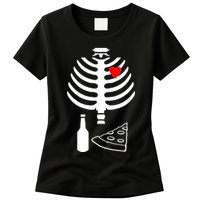 Skeleton Pizza Beer Rib cage Womens T-Shirt