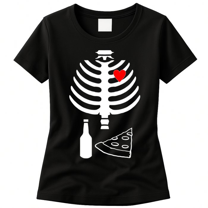 Skeleton Pizza Beer Rib cage Womens T-Shirt
