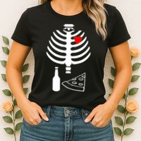 Skeleton Pizza Beer Rib cage Womens T-Shirt