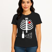Skeleton Pizza Beer Rib cage Womens T-Shirt