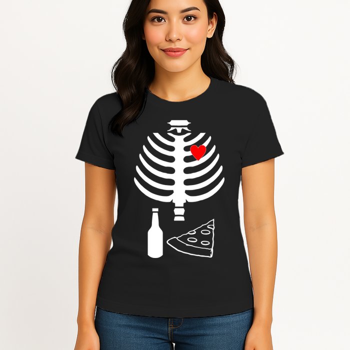 Skeleton Pizza Beer Rib cage Womens T-Shirt