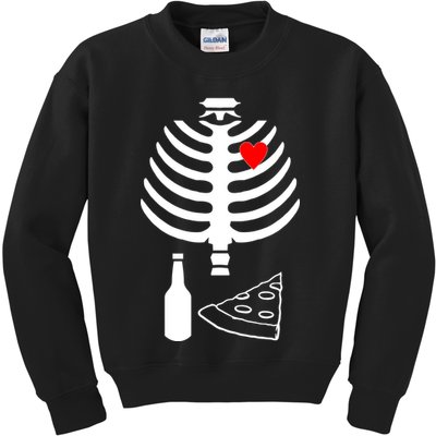 Skeleton Pizza Beer Rib cage Kids Sweatshirt