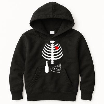 Skeleton Pizza Beer Rib cage Kids Hoodie