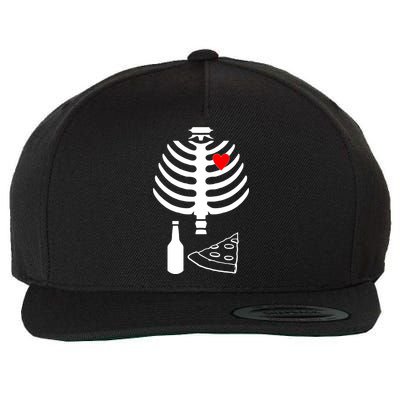 Skeleton Pizza Beer Rib cage Wool Snapback Cap