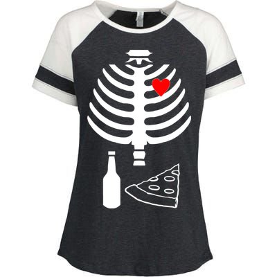 Skeleton Pizza Beer Rib cage Enza Ladies Jersey Colorblock Tee