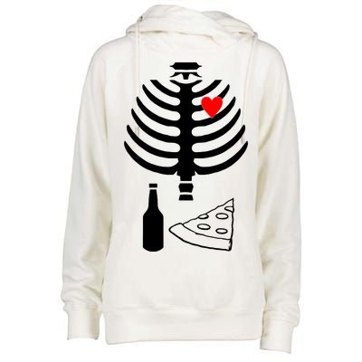 Skeleton Pizza Beer Rib cage Womens Funnel Neck Pullover Hood