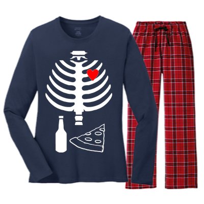 Skeleton Pizza Beer Rib cage Women's Long Sleeve Flannel Pajama Set 