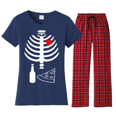 Skeleton Pizza Beer Rib cage Women's Flannel Pajama Set