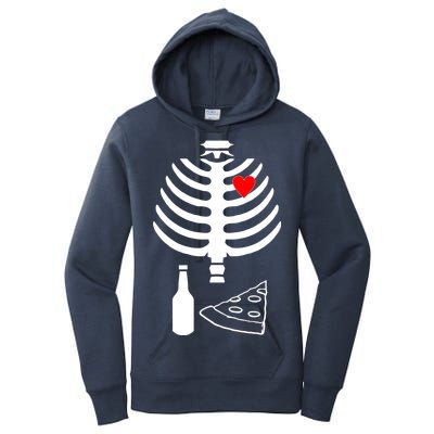 Skeleton Pizza Beer Rib cage Women's Pullover Hoodie