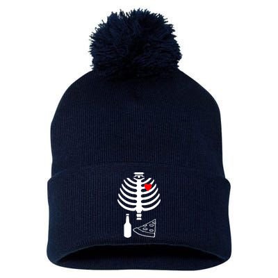 Skeleton Pizza Beer Rib cage Pom Pom 12in Knit Beanie