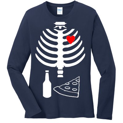 Skeleton Pizza Beer Rib cage Ladies Long Sleeve Shirt