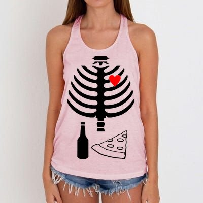 Skeleton Pizza Beer Rib cage Women's Knotted Racerback Tank