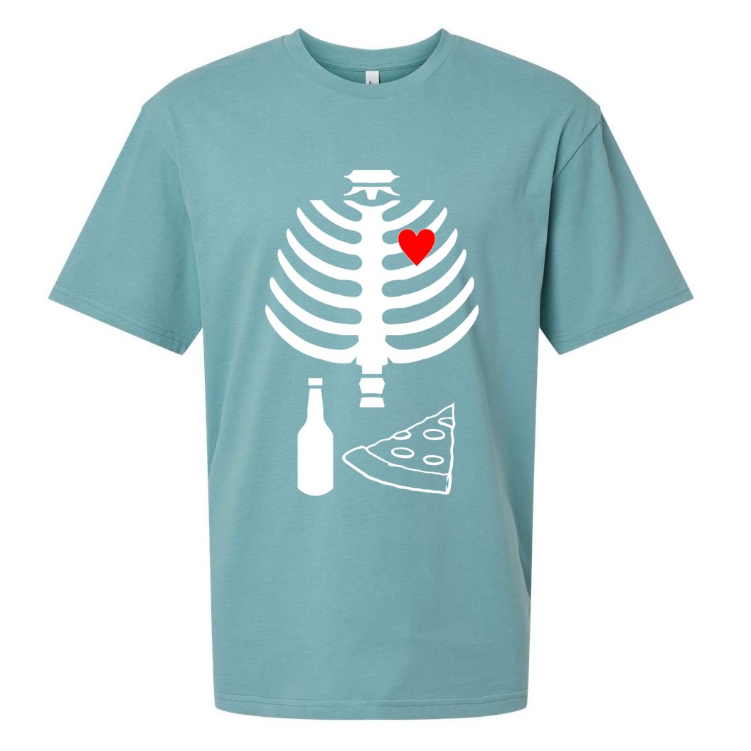 Skeleton Pizza Beer Rib cage Sueded Cloud Jersey T-Shirt