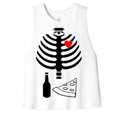 Skeleton Pizza Beer Rib cage Women's Racerback Cropped Tank