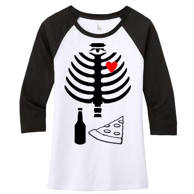 Skeleton Pizza Beer Rib cage Women's Tri-Blend 3/4-Sleeve Raglan Shirt