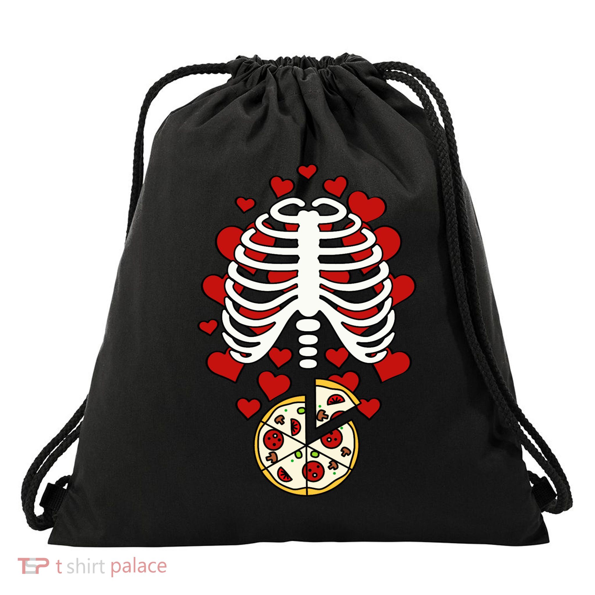 Skeleton Pizza Rib Cage X-Ray Drawstring Bag