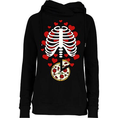 Skeleton Pizza Rib Cage X-Ray Womens Funnel Neck Pullover Hood