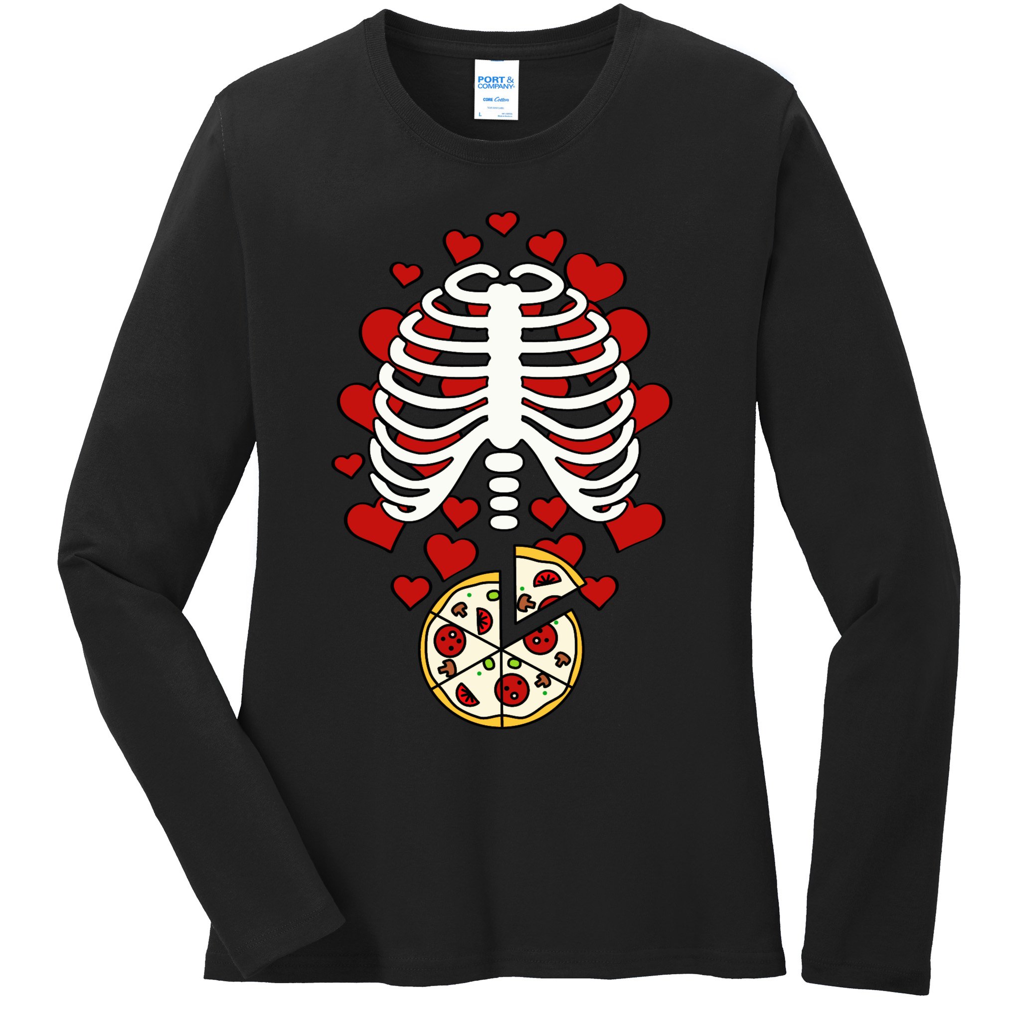 Skeleton Pizza Rib Cage X-Ray Ladies Long Sleeve Shirt