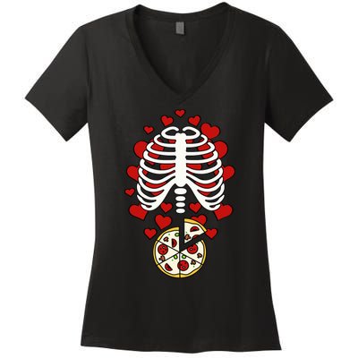 Skeleton Pizza Rib Cage X-Ray Women's V-Neck T-Shirt