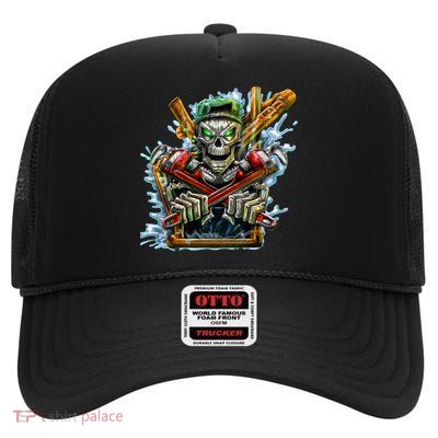 Skeleton Plumber High Crown Mesh Back Trucker Hat