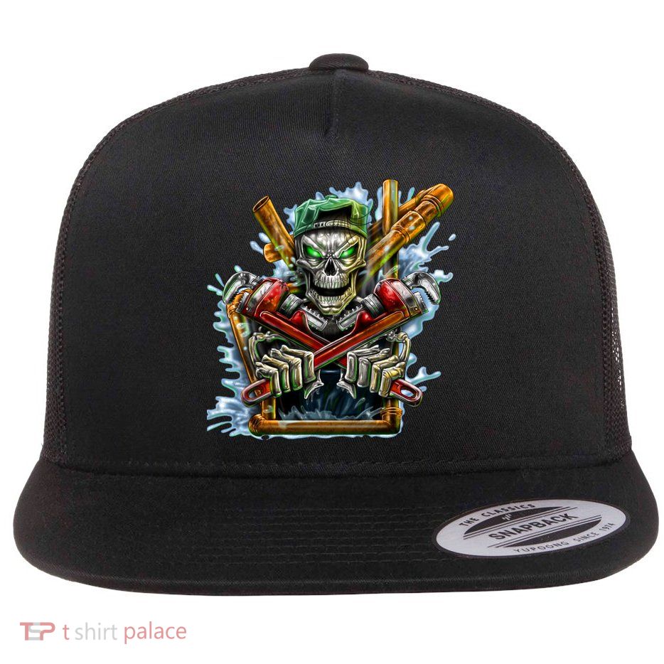 Skeleton Plumber Flat Bill Trucker Hat