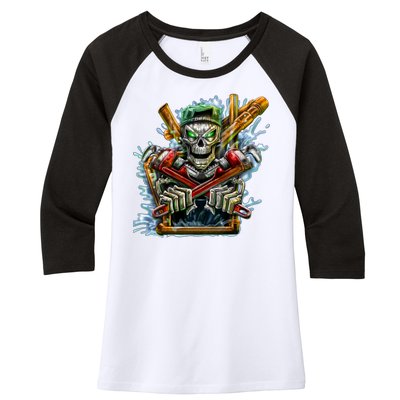 Skeleton Plumber Women's Tri-Blend 3/4-Sleeve Raglan Shirt