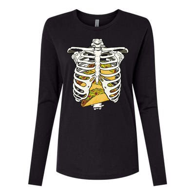 Skeleton Rib Cage Filled With Tacos Womens Cotton Relaxed Long Sleeve T-Shirt