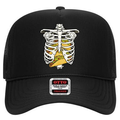 Skeleton Rib Cage Filled With Tacos High Crown Mesh Back Trucker Hat