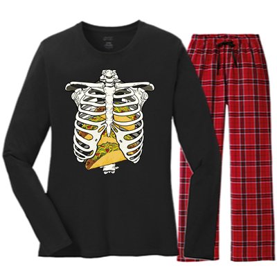 Skeleton Rib Cage Filled With Tacos Women's Long Sleeve Flannel Pajama Set 