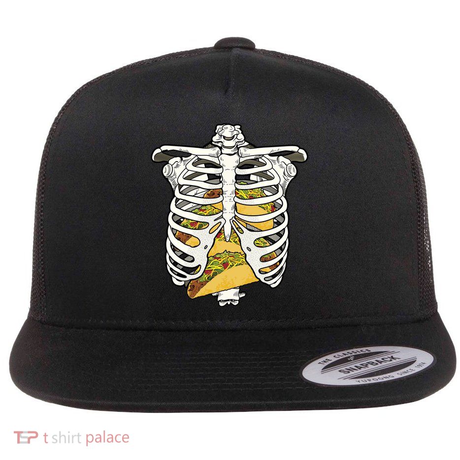 Skeleton Rib Cage Filled With Tacos Flat Bill Trucker Hat