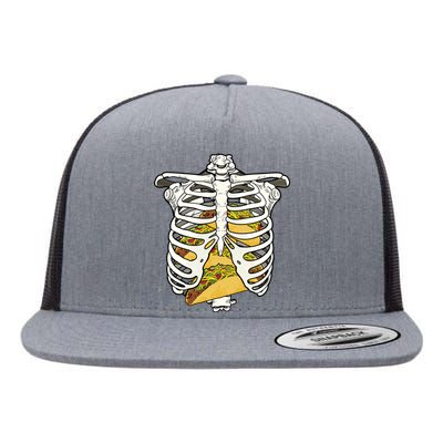 Skeleton Rib Cage Filled With Tacos Flat Bill Trucker Hat