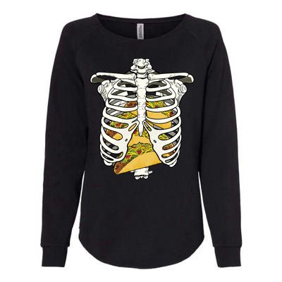 Skeleton Rib Cage Filled With Tacos Womens California Wash Sweatshirt