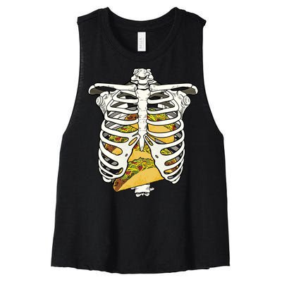 Skeleton Rib Cage Filled With Tacos Women's Racerback Cropped Tank