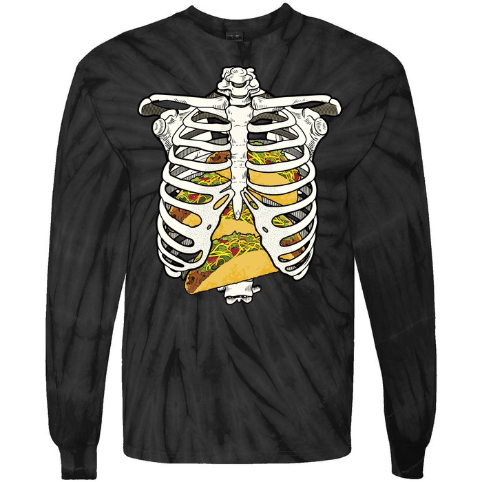 Skeleton Rib Cage Filled With Tacos Tie-Dye Long Sleeve Shirt