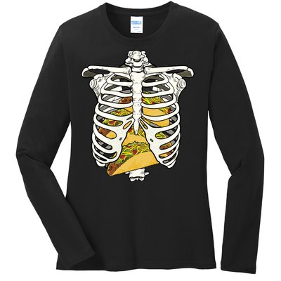 Skeleton Rib Cage Filled With Tacos Ladies Long Sleeve Shirt