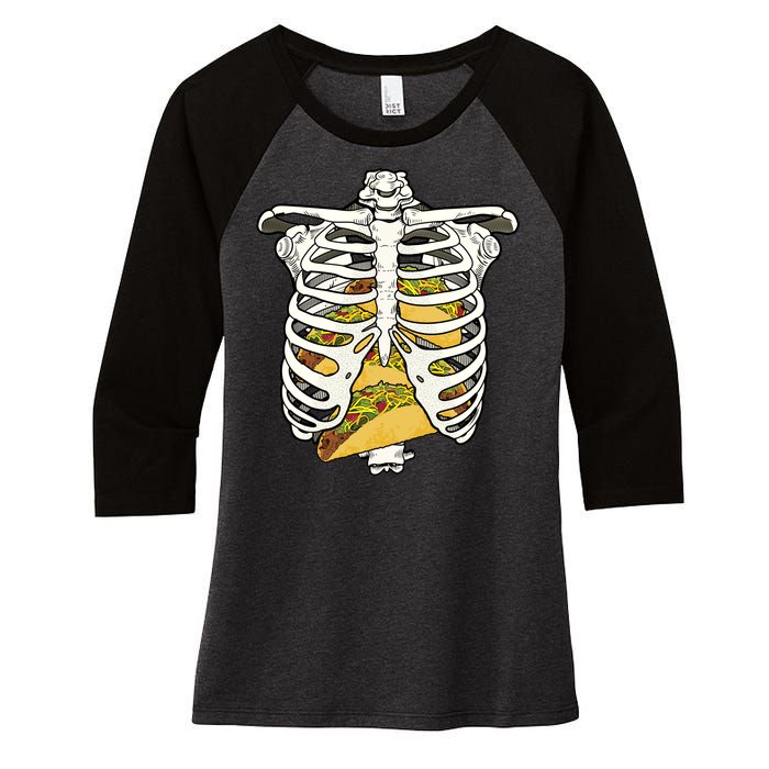 Skeleton Rib Cage Filled With Tacos Women's Tri-Blend 3/4-Sleeve Raglan Shirt