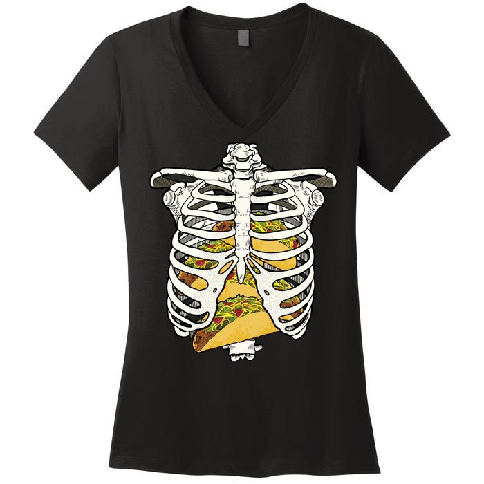 Skeleton Rib Cage Filled With Tacos Women's V-Neck T-Shirt