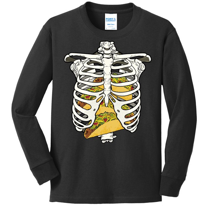 Skeleton Rib Cage Filled With Tacos Kids Long Sleeve Shirt