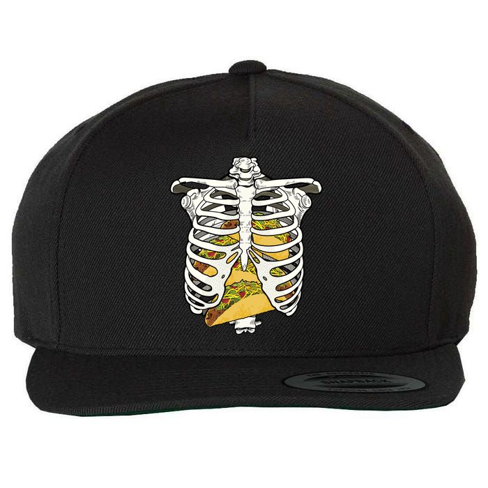 Skeleton Rib Cage Filled With Tacos Wool Snapback Cap