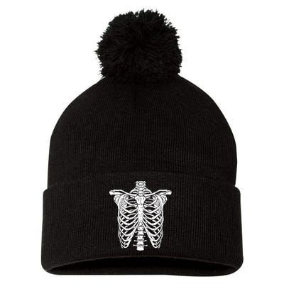 Skeleton Rib Cage Scary Halloween Costume Pom Pom 12in Knit Beanie