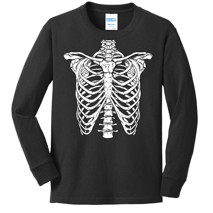 Skeleton Rib Cage Scary Halloween Costume Kids Long Sleeve Shirt