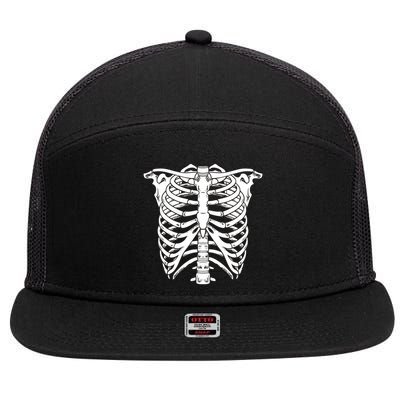 Skeleton Rib Cage Skull Chest 7 Panel Mesh Trucker Snapback Hat