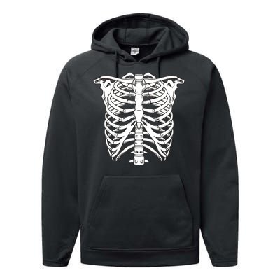 Skeleton Rib Cage Skull Chest Performance Fleece Hoodie