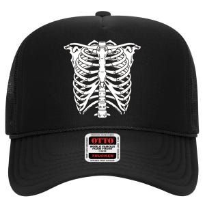 Skeleton Rib Cage Skull Chest High Crown Mesh Back Trucker Hat