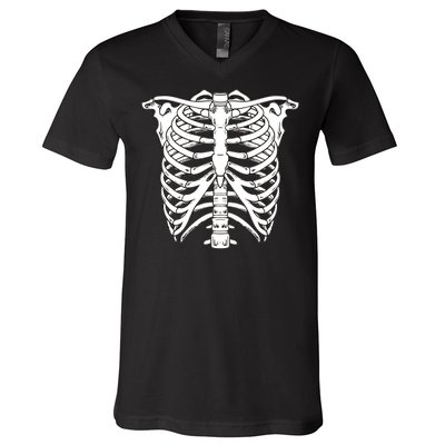 Skeleton Rib Cage Skull Chest V-Neck T-Shirt