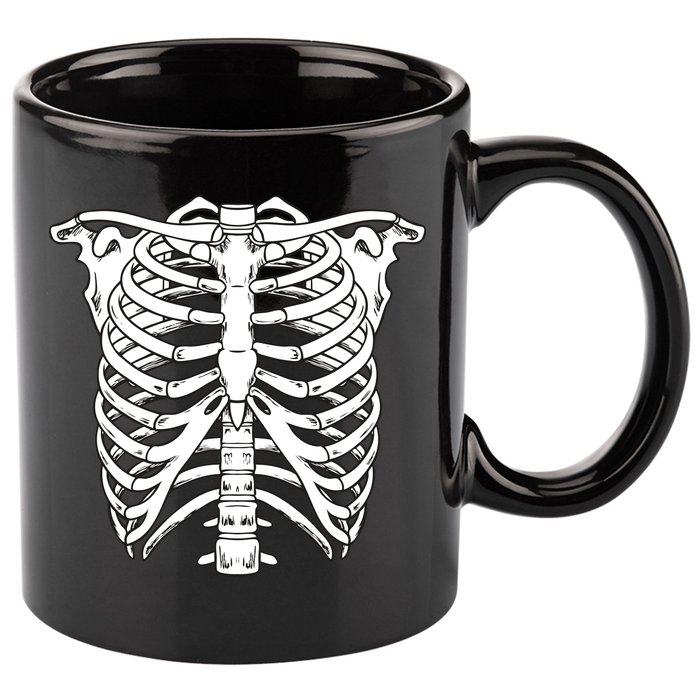 Skeleton Rib Cage Skull Chest 11oz C Handle Ceramic Mug