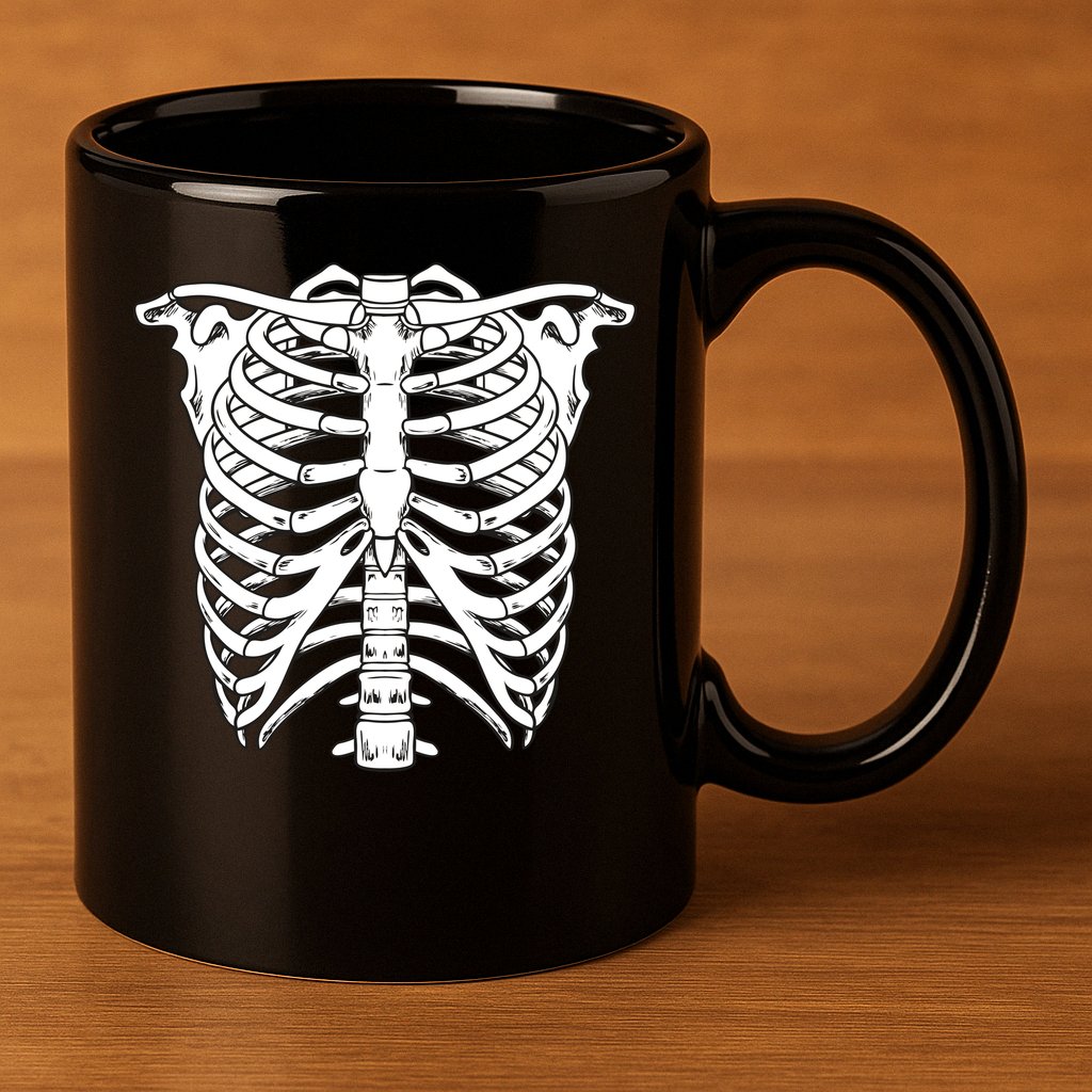 Skeleton Rib Cage Skull Chest 11oz C Handle Ceramic Mug