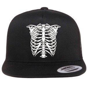 Skeleton Rib Cage Skull Chest Flat Bill Trucker Hat